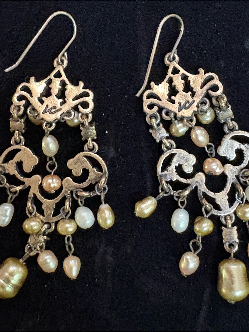 Liz Claiborne Vintage Gold-Tone Filigree Pearl Drop Earrings - Picture 5 of 5